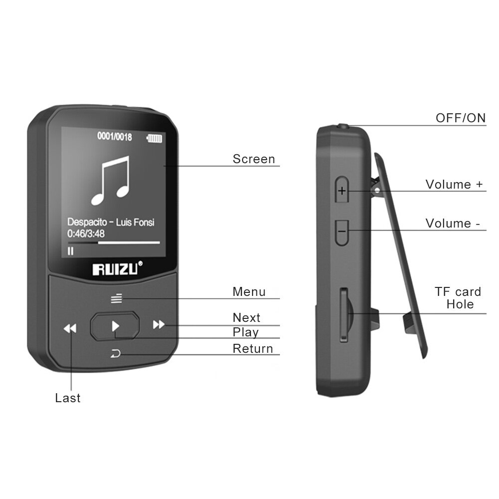 Máy Nghe Nhạc MP3 Thể Thao Bluetooth RUIZU X52, Máy Phát Nhạc Màn Hình Màu  TFT