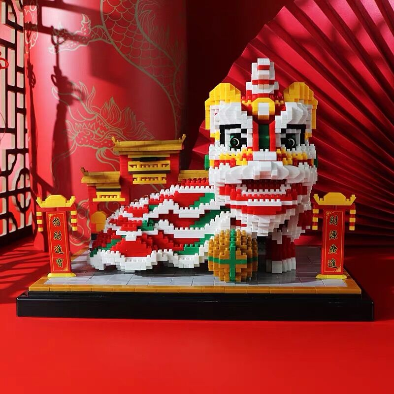 Chinese New Year Lion Dance Animal 2m Light Belt Tool Set Lion Dance Lion Dance Building Blocks 3D DIY Mini Diamond Building Blocks Children's Gifts Educational Toys Boys Girls Birthday Valentine's Day Gifts