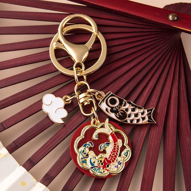 Metal Keychain with Cute Bunny and Flower Pattern