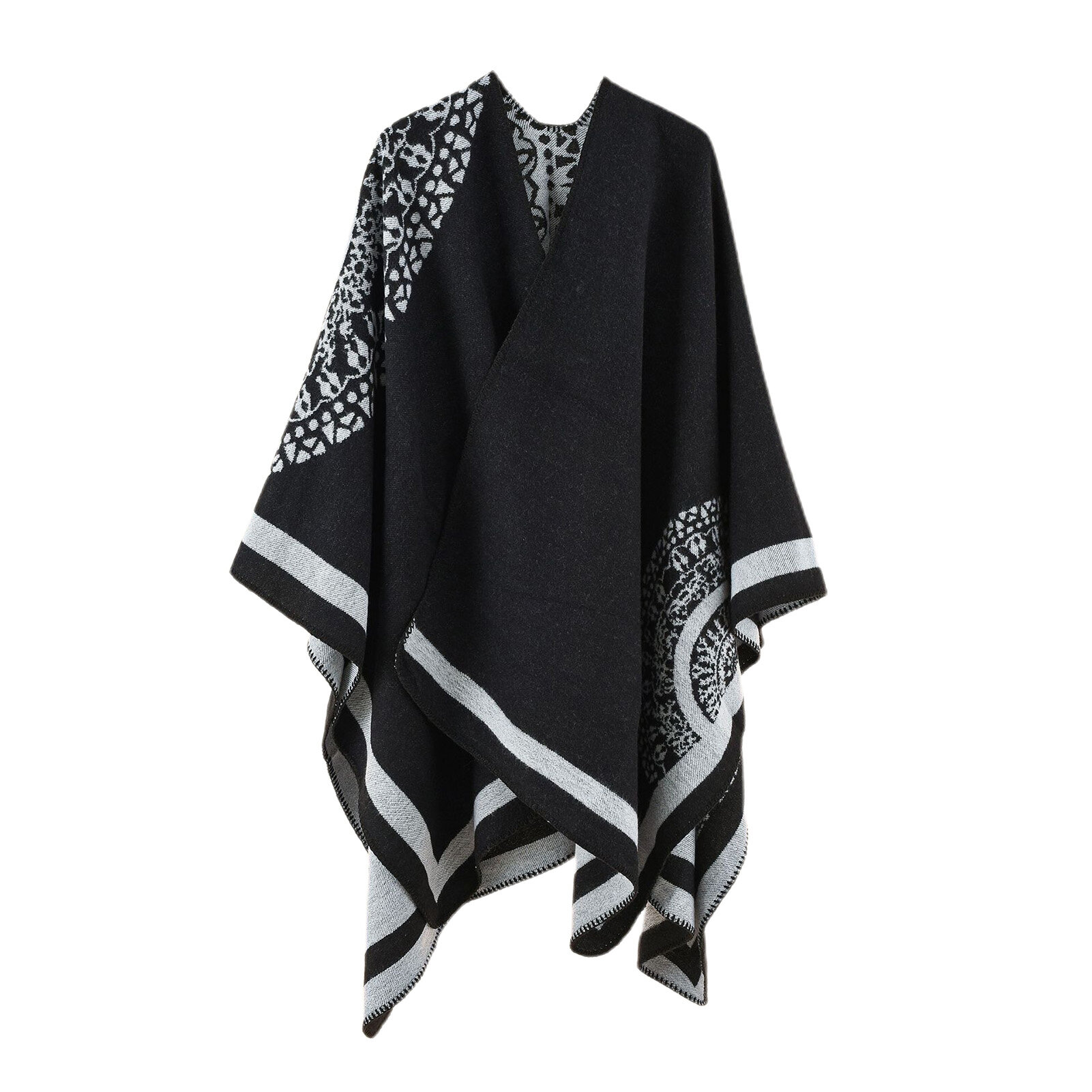 Bullker Poncho Coat Thickening Patchwork Imitated Cashmere Soft Touching Women Cape Coat for Cold Weather Popular Winter Wrap