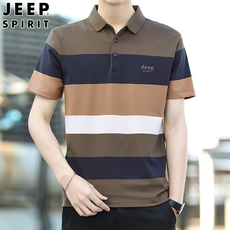 Jeep spirit men's polo shirt summer men's casual business striped short-sleeved polo shirt cotton striped t-shirt