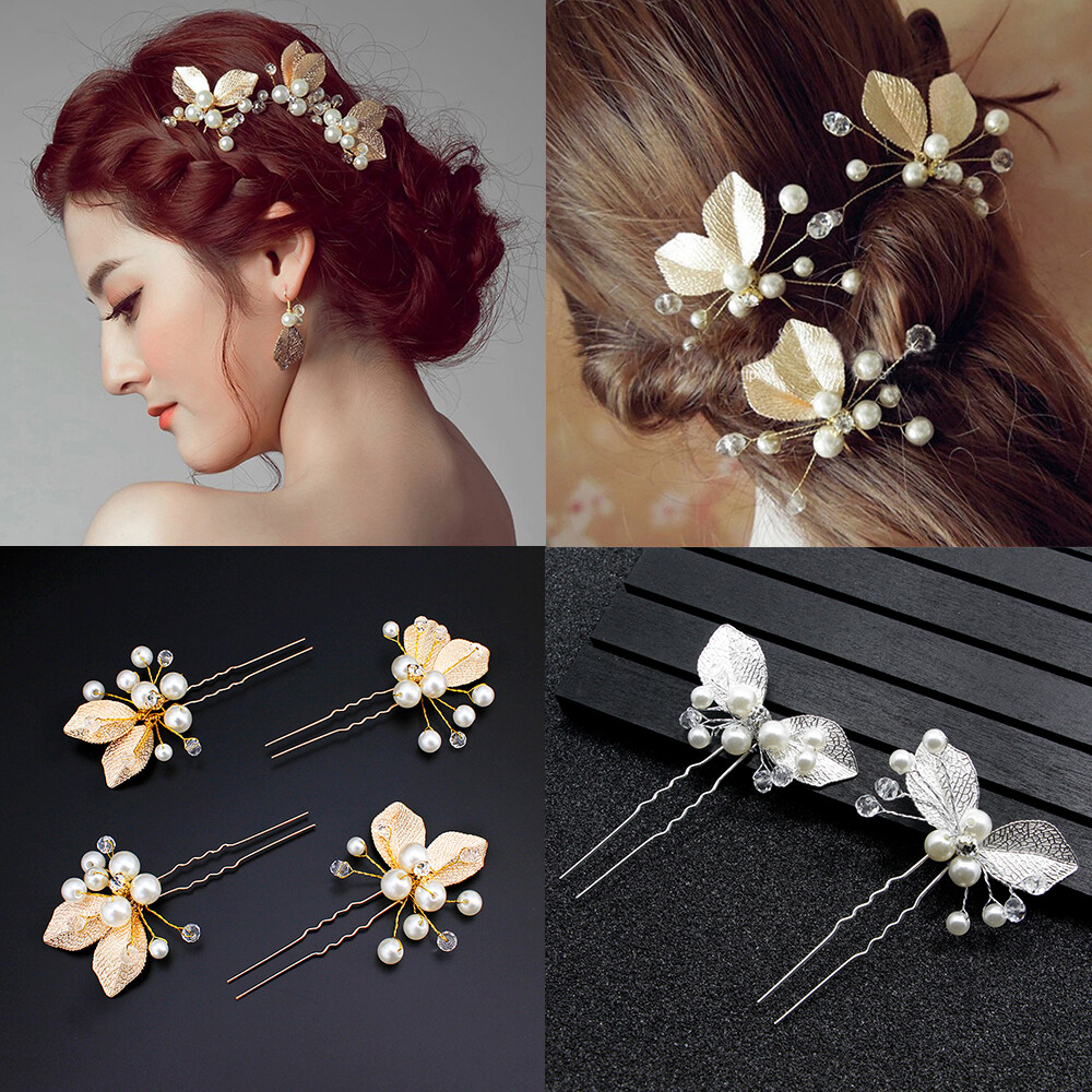 Fashion Wedding Hair Accessories Crystal Hairpins Bridal Pearl Rhinestone Hair Clips For Women Girls Hairpins Gold Silver Bridesmaid Hair Jewelry