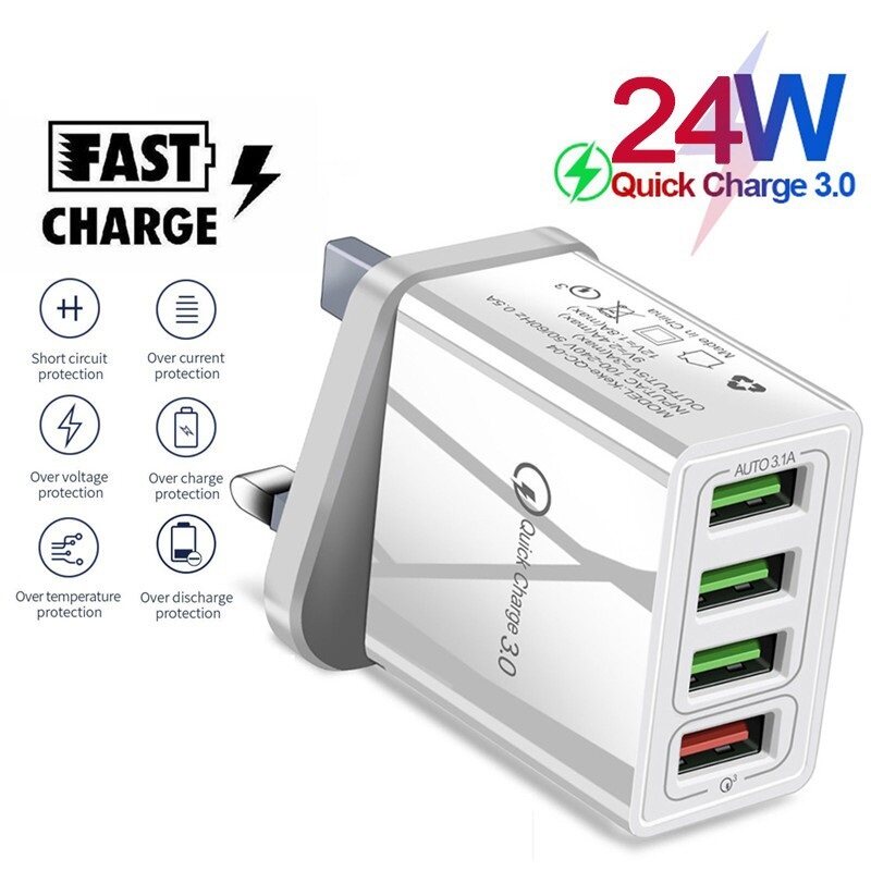 QC3.0 Charger 3.1A Fast Charging Adapter 4 Port USB Quick Charge Plug_voghion.com