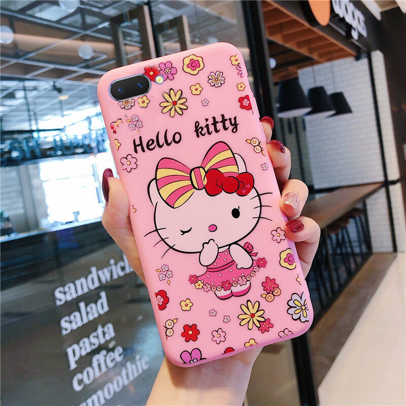 Pink Cartoon For OPPO A3s A5 A12e Realme C1 Casing Cute Hello Kitty Phone Case Soft Silicone Back Cover