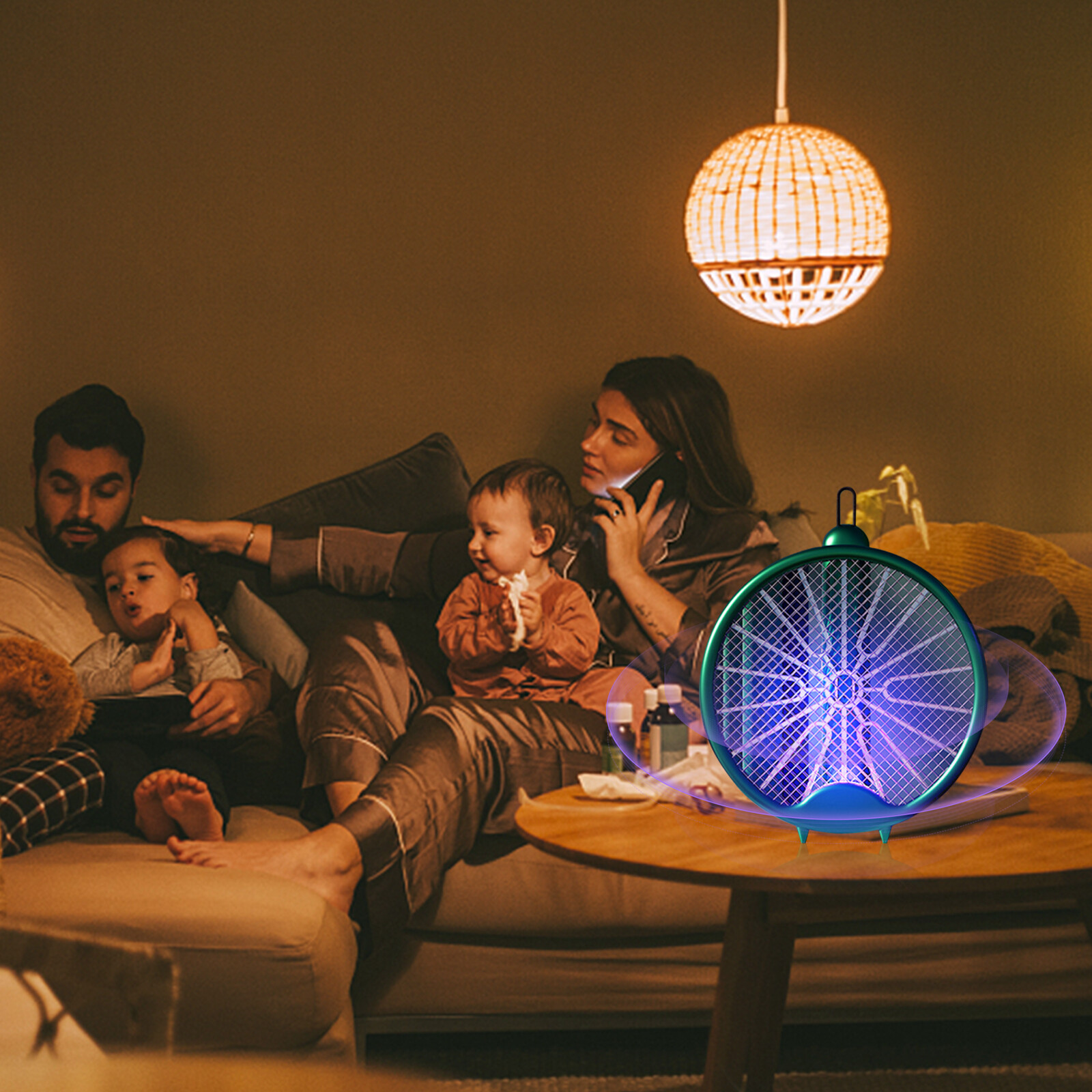 USB Mosquito Swatter Foldable UV Light Bug Zapper Racket Wall-mounted 800mAh Rotatable Rechargeable 5-Layer Safety Mesh Pest Control for Home Bedroom