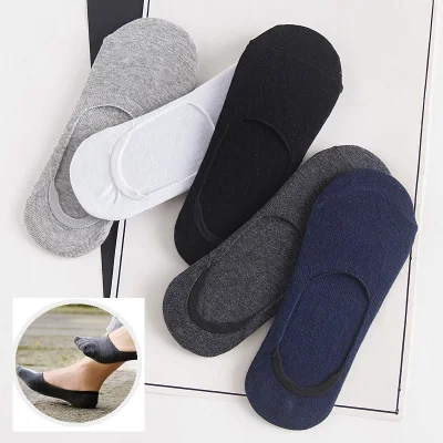 【PrettySet】5 Pairs Men's Invisible No Show Nonslip Loafer Boat Ankle Low Cut Cotton Men Socks Solid Color Shallow Mouth Socks Thin Socks