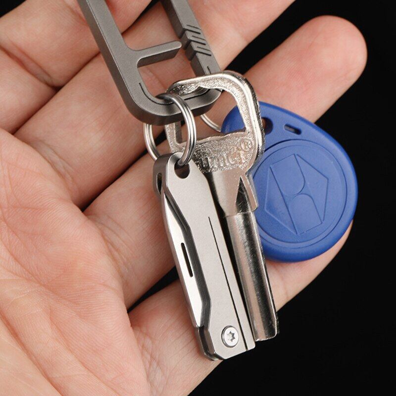 Mini Titanium Alloy Handle Sharp D2 Steel Folding Portable Emergency Tool Survival Keychain Edc