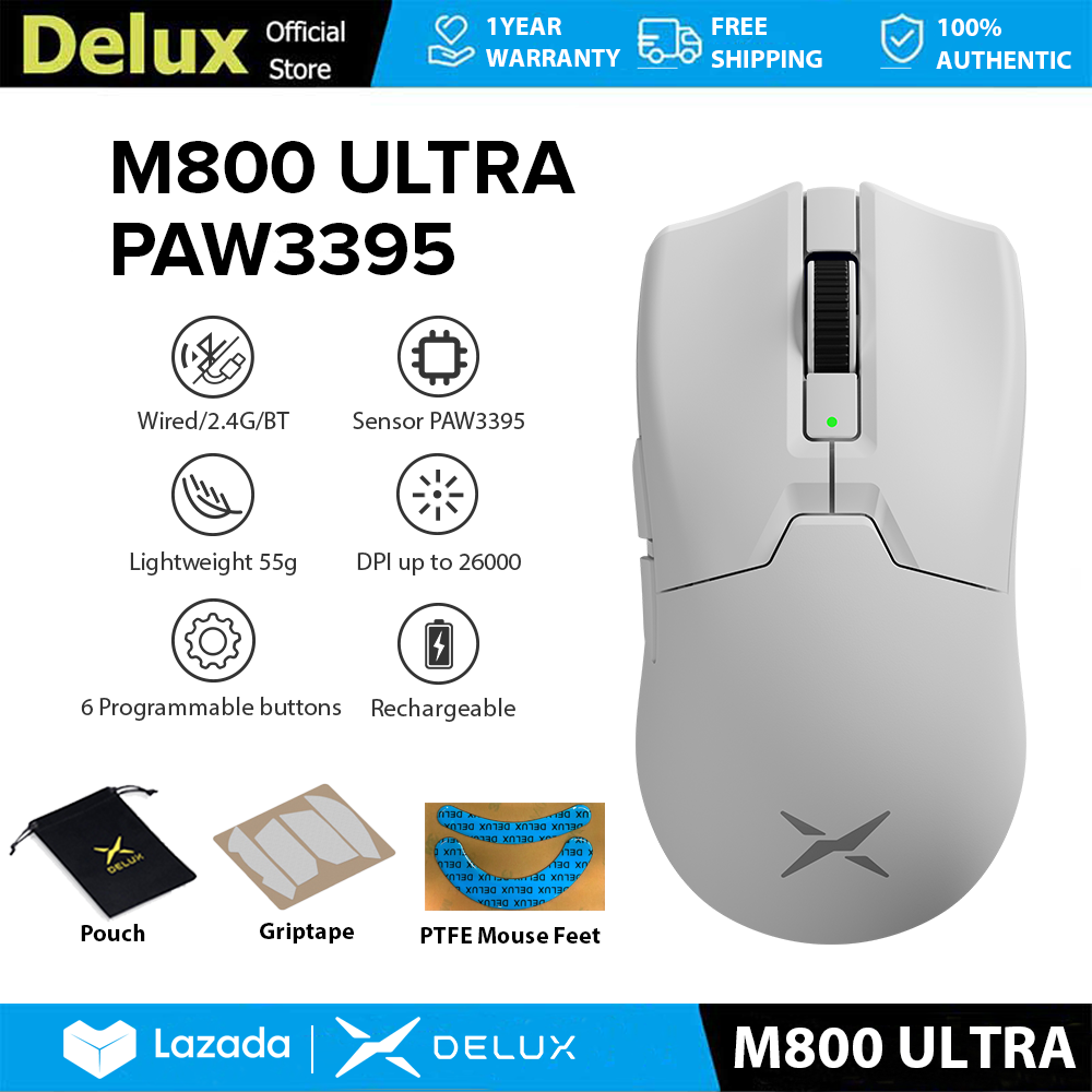 Mouse Gaming Wireless M800Ultra 55g - Sensore PAW3395 26000 DPI, Batteria 120 Ore, Tri-mode, Per PC