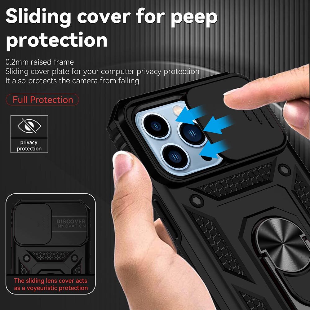 For iPhone 13 Pro Max 6.7 Phone Case,For iPhone 13 6.1/iPhone 13 Pro 6.1 Cases,Sergeant Push Window Protection Camera Armor Ring Bracket Back Cover For iPhone 13 Mimi 5.4