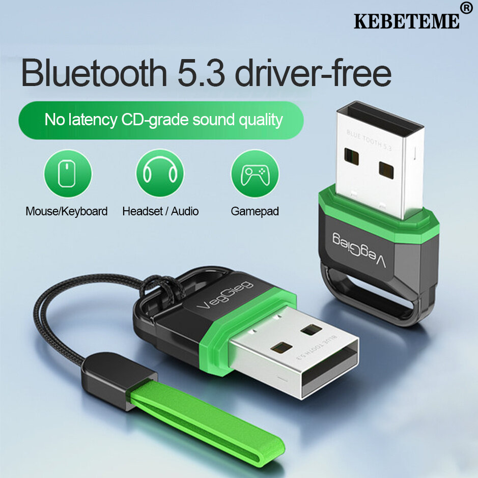 KEBETEME USB Bluetooth 5.3 Adapter Transmitter Driver Free for Mouse Keyboard Headsets