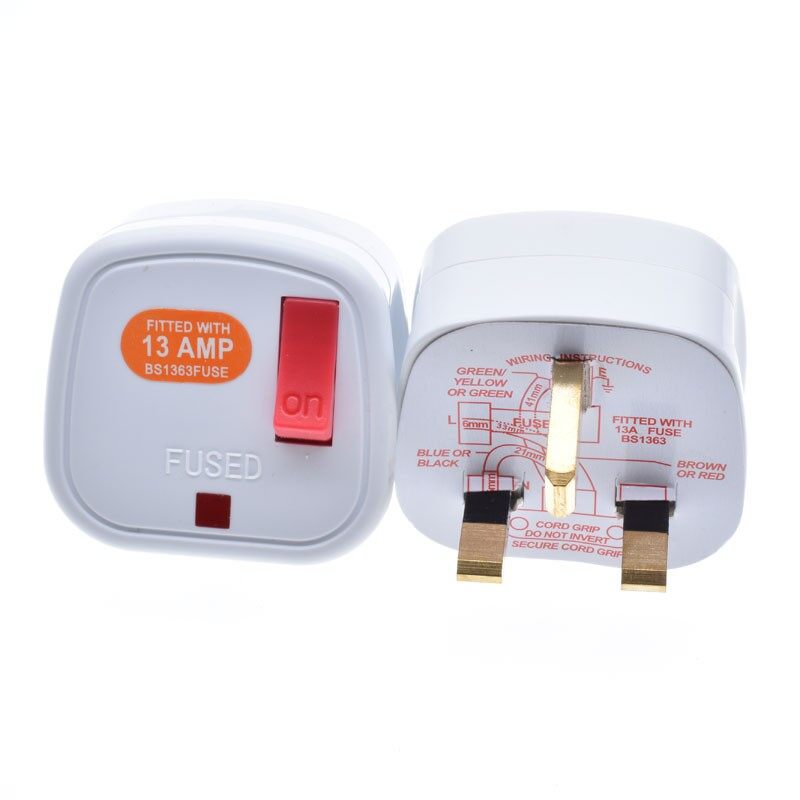 UK Standard Ground 13A 3-pin British Power Plug with Fused LED Switch for Rewiring, Power Plug Adapter