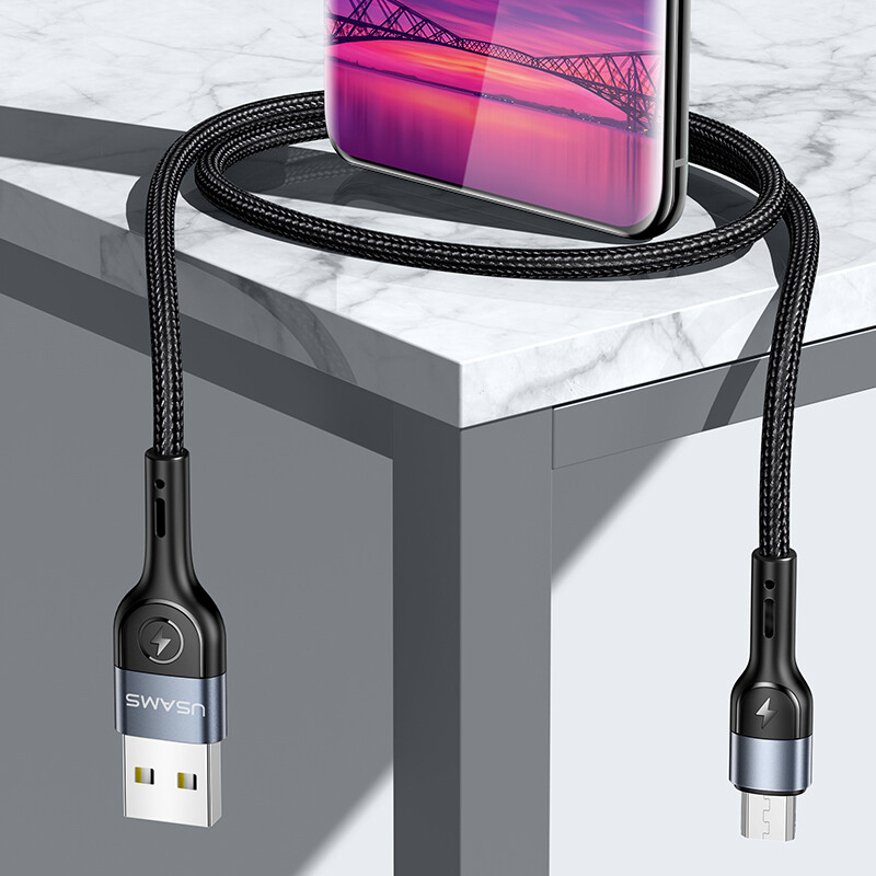 USAMS Cáp dữ liệu sạc nhanh Micro USB Cáp sạc USB A sang Micro Cáp sạc hợp kim nhôm 1M cho Xiaomi Huawei Samsung Oppo Vivo ASUS