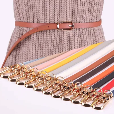 Simple Fashion Women Candy Color Adjustable Dress Strap Thin Waistband Pu Leather Belt Waist Belts