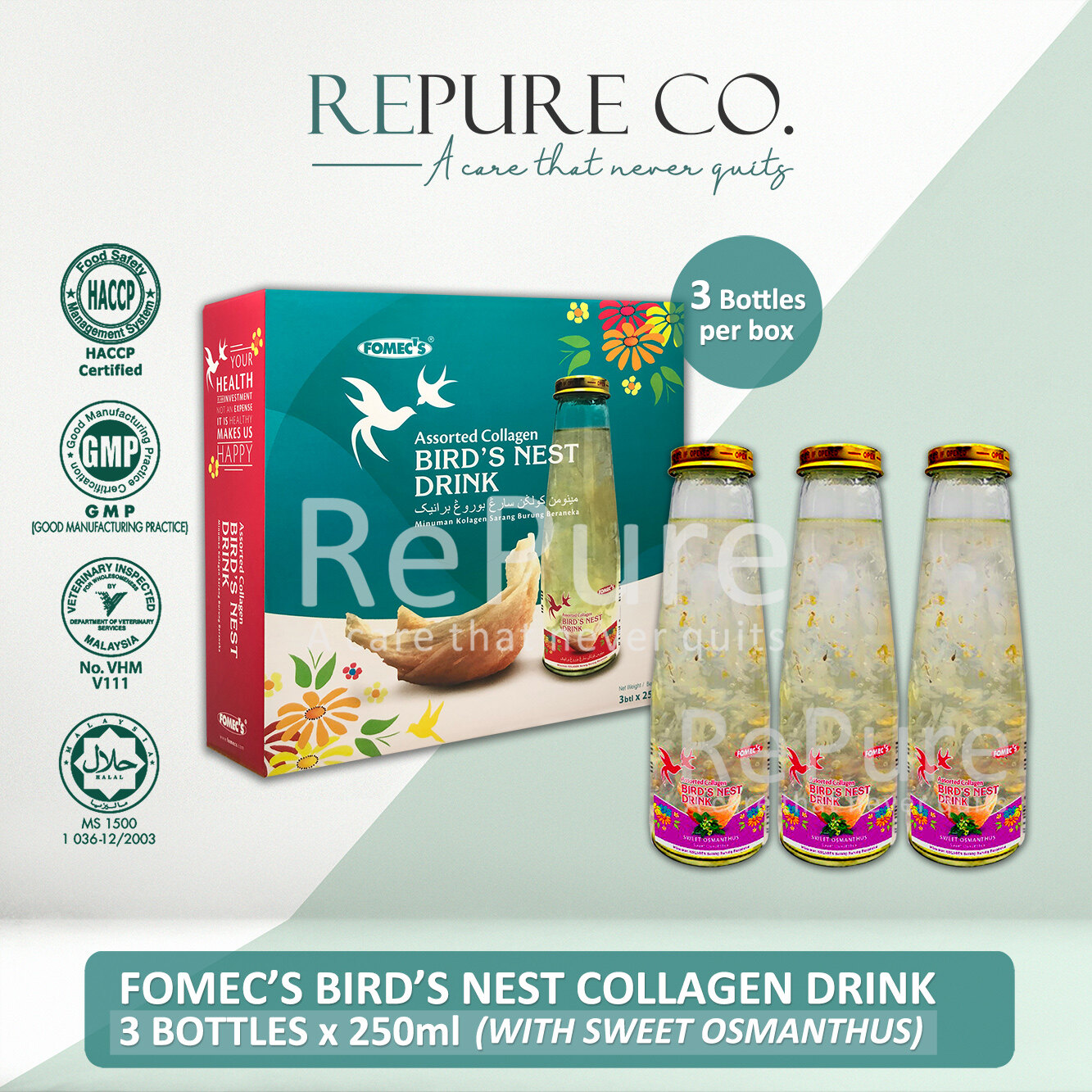 【FREE SHIPPING】Repure Bird's Nest Collagen Drink Fomec's Bird's Nest