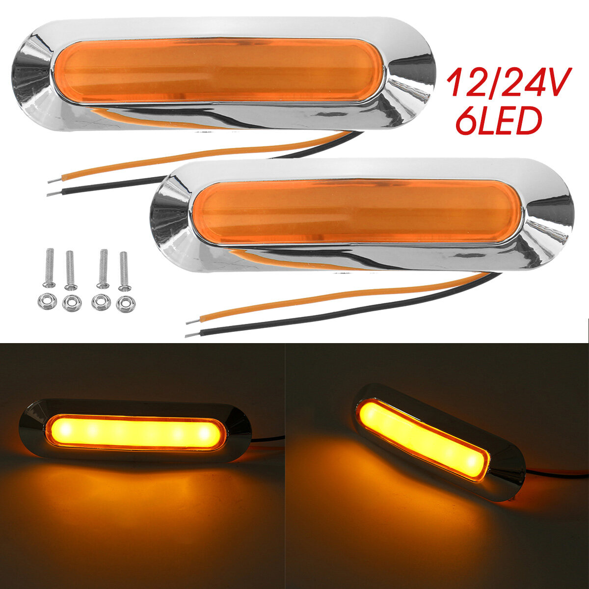 2pcs 12/24V 6 LED Side Marker Light Position Lamp For Car Truck Trailer Lorry