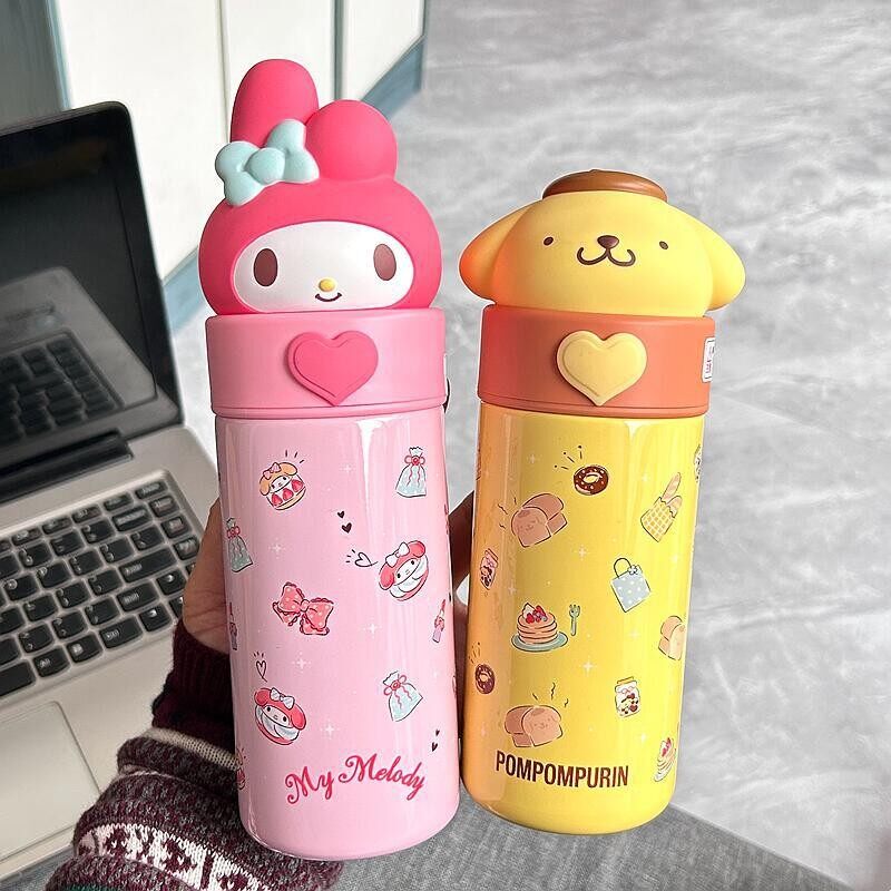 Trotinic✨Hàng sẵn có✨350ml Sanrio 316 Bình giữ nhiệt bằng thép không gỉ cốc dễ thương kuromi Melody cinnamorol chai nước có búp bê cầm tay Quà Tặng chống Thảm trượt cho trẻ em