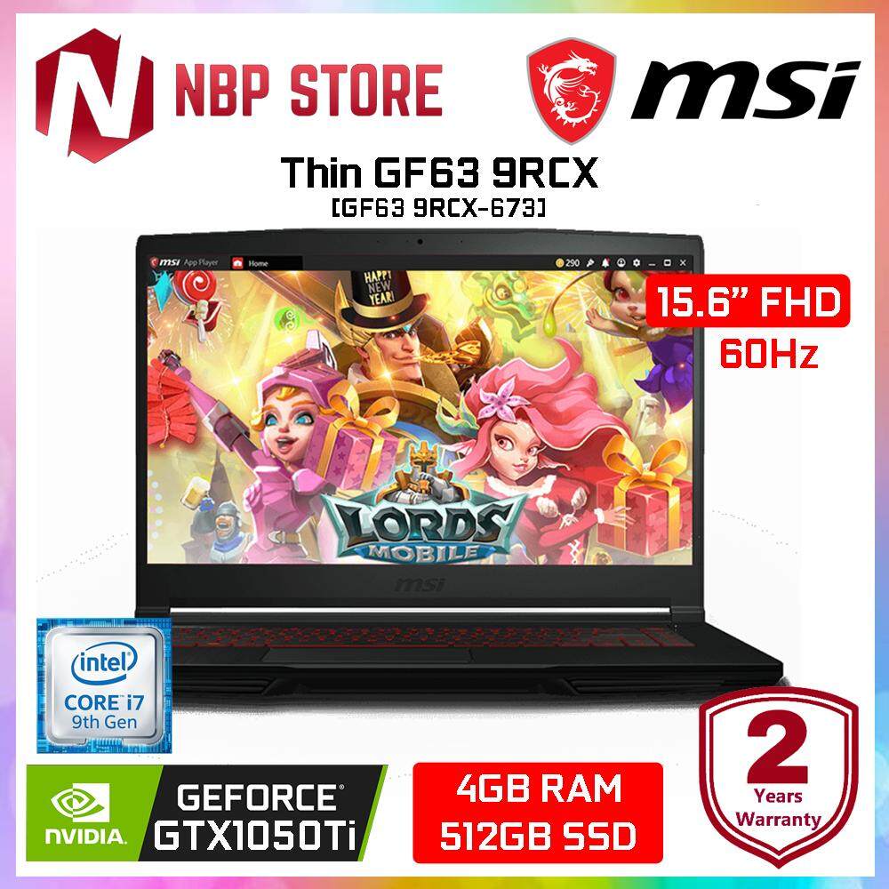 MSI Thin GF63 9RCX-673 15.6 FHD Gaming Laptop ( i7-9750H, 4GB, 512GB, GTX1050 Ti 4GB, W10 ) Malaysia