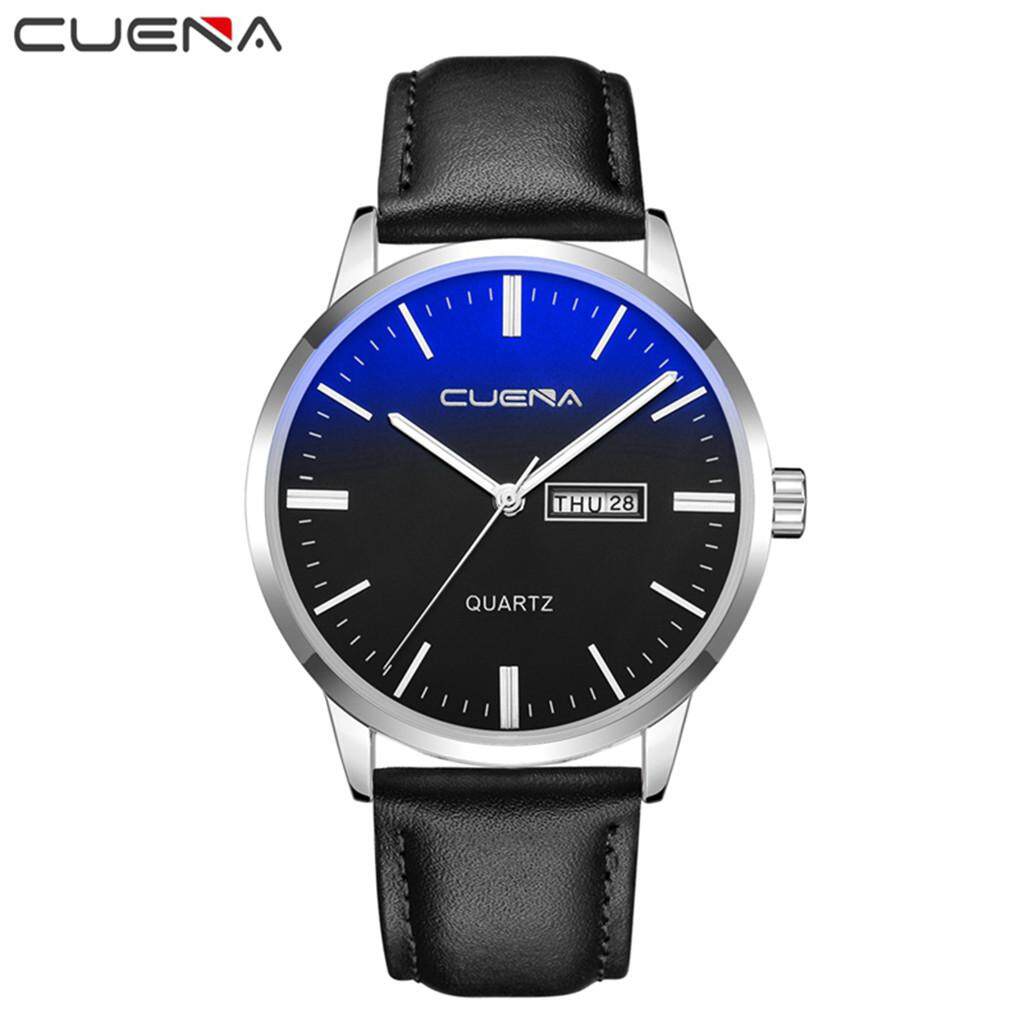 BPFAIR Luxury Fashion Faux Leather Mens Blue Ray Glass Quartz Analog Watches With Calen Malaysia