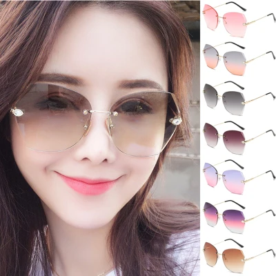 2020 new frameless trimmed sunglasses female polygon big frame diamond sunglasses trend beach glasses