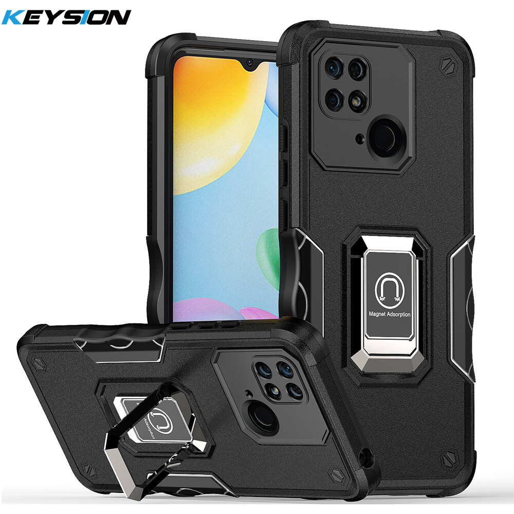 Keysion shockproof armor case for redmi 10c 10a ring stand phone back cover for xiaomi redmi note 9 pro 9s