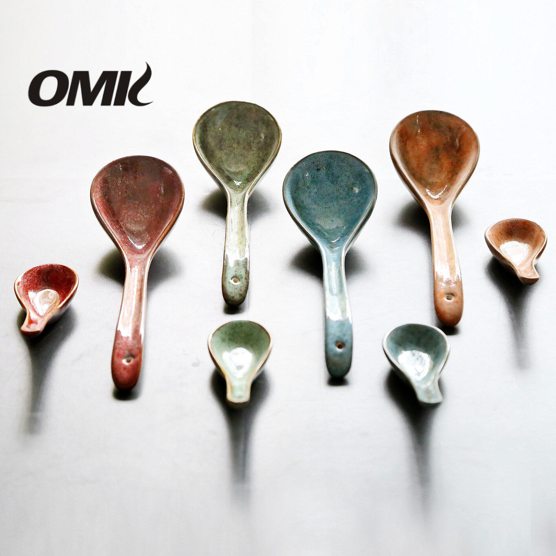 OMK Retro style ceramic soup spoon long handle