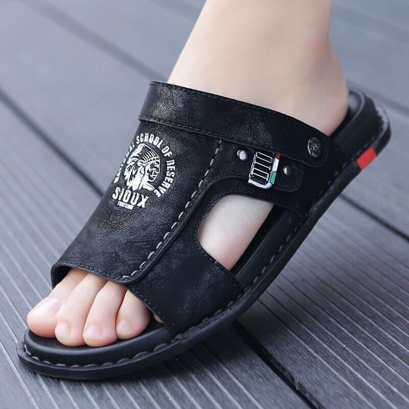 Big Size 47 Men Genuine Leather Sandals Summer Classic Men Shoes Slippers Soft Sandals Men Roman Comfortable Walking Footwea