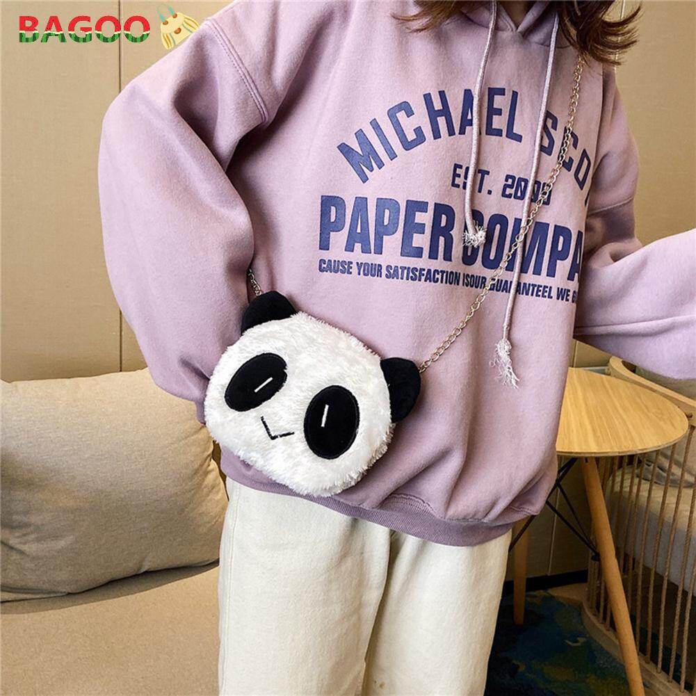 BAGOO Lovely Panda Shaped Plush Shoulder Handbag Women Cute Small Chain Crossbody Bag Phone Pouch Purse