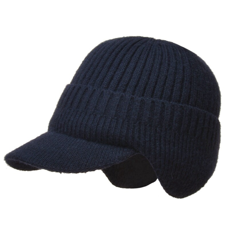 Lijing Người Đàn Ông Của Len Tổng Hợp Visor Brim Beanie Với Hóa Đơn Đan Mũ Bóng Chày Mũ Trùm Đầu Mùa Đông