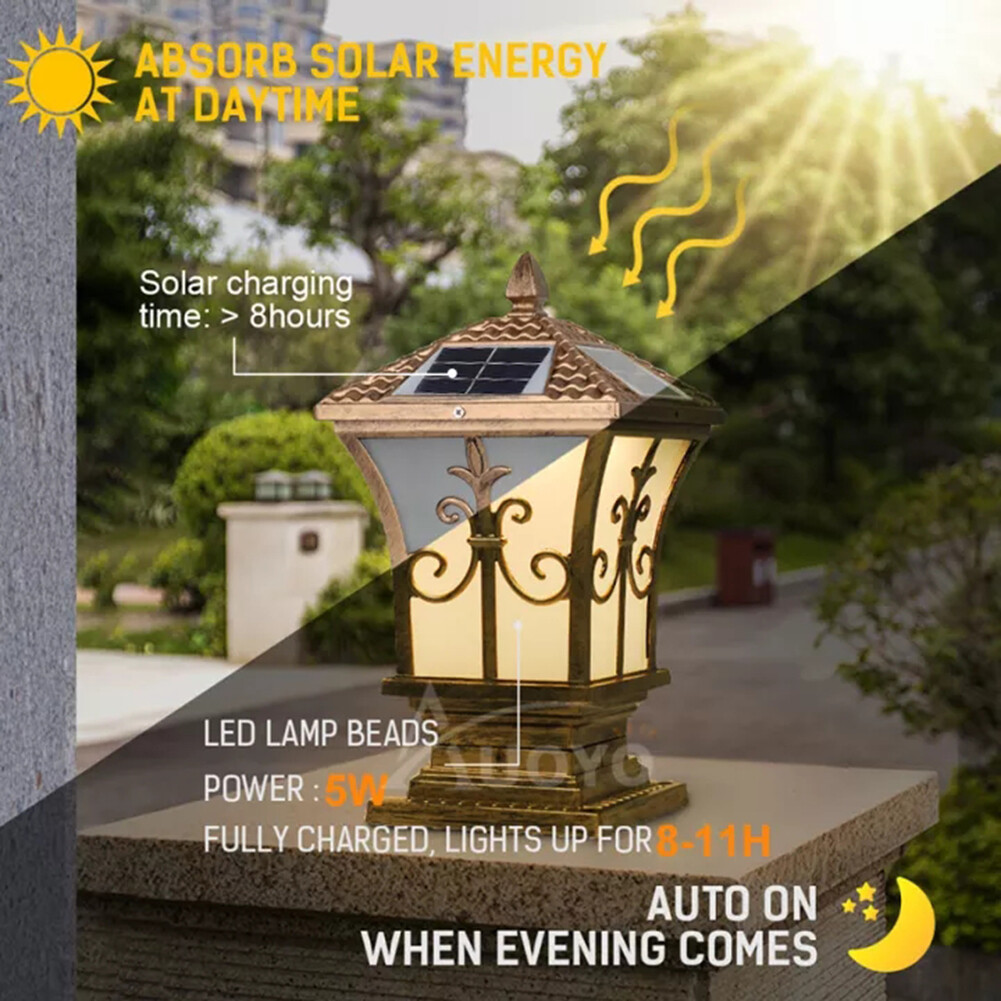 Hàng Rào Đèn Trụ LED Năng Lượng Mặt Trời, Đèn Điều Khiển Từ Xa Cột Vuông Sân Vườn Ngoài Trời