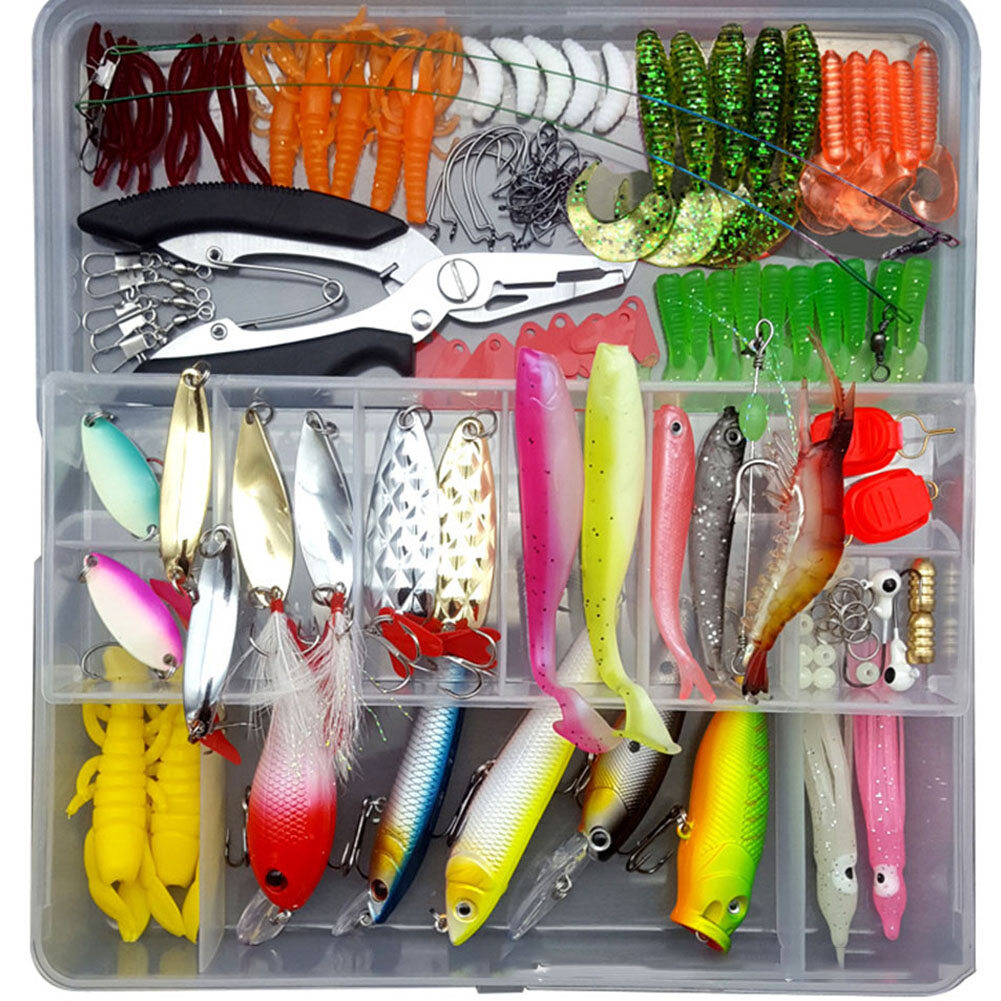 DX FS 75pcs/94pcs/122pcs/142pcs Fishing Lures Set Spoon Hooks Minnow Pilers fishing accessory set spoon box Hard Lure Kit In Box Fishing Gear Accessories