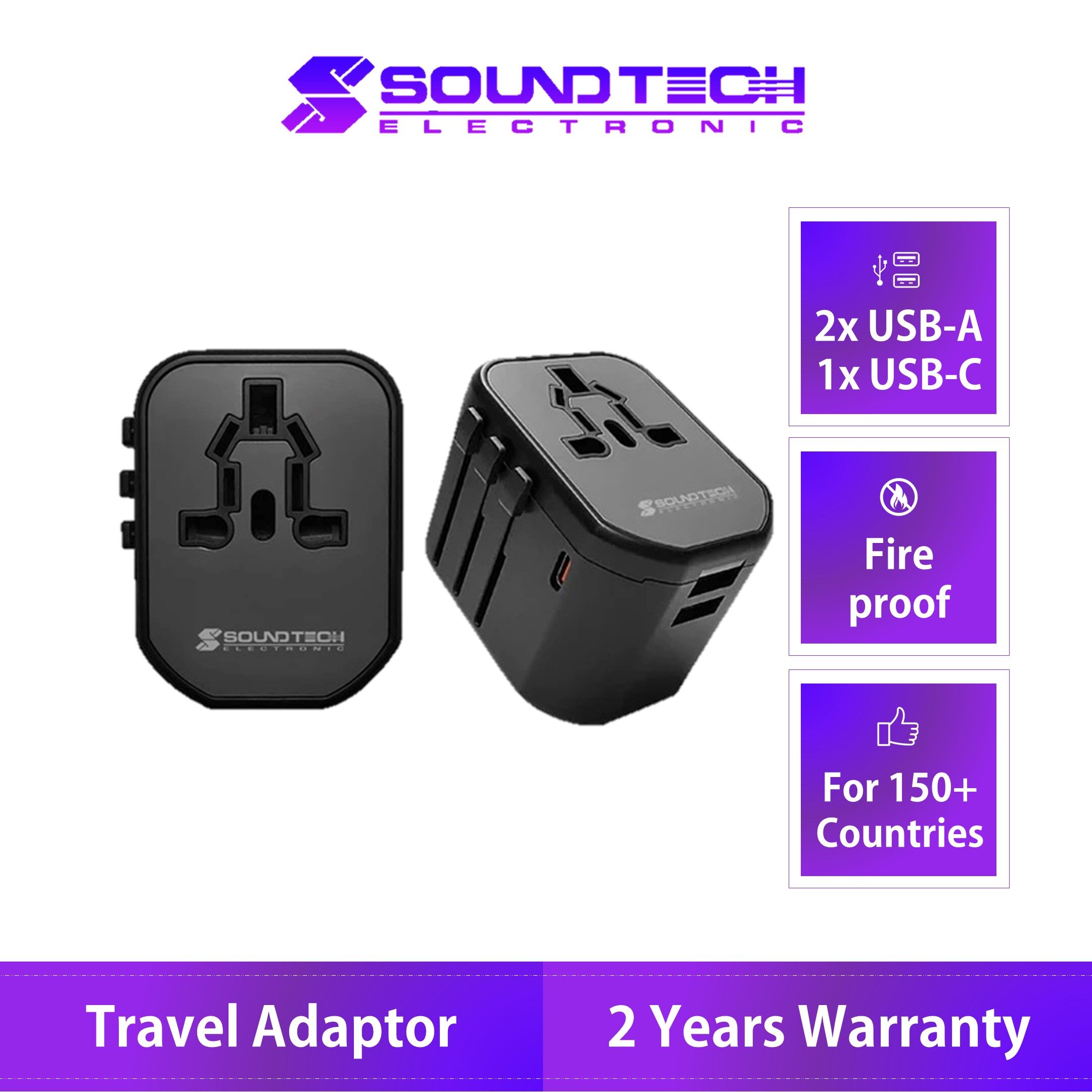SOUNDTEOH TRAVEL ADAPTOR W/USB A+C QUICK CHARGER TA620 Lazada