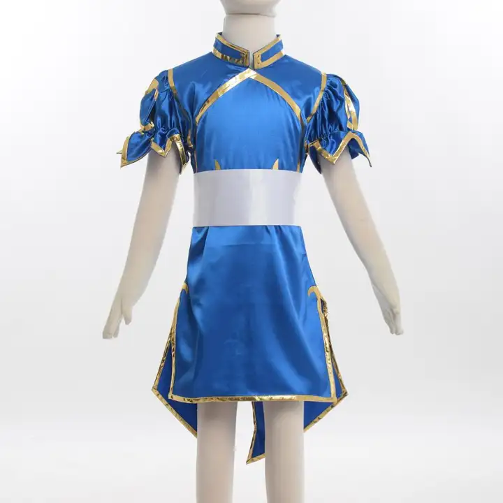 Children Blue Dresses Anime Street Fighter Dress Chun Li Cosplay Costume