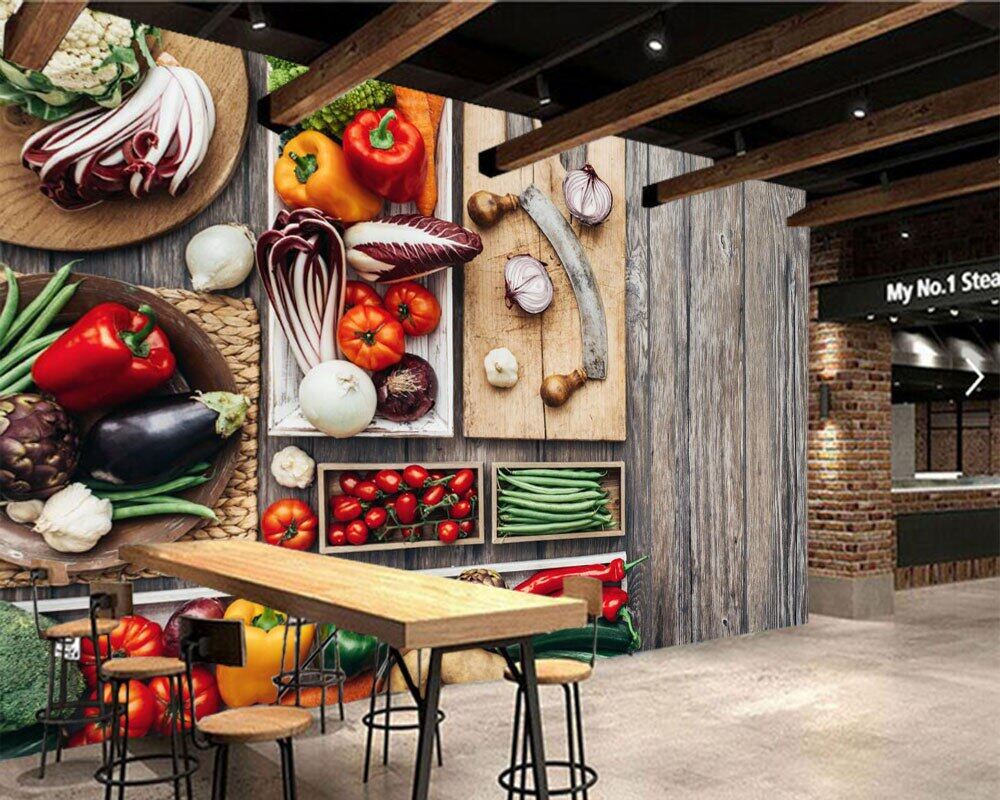 Custom vegetables Wood planks Cutting board Food 3d wallpaper murals for dining room kitchen restaurant bar cafe