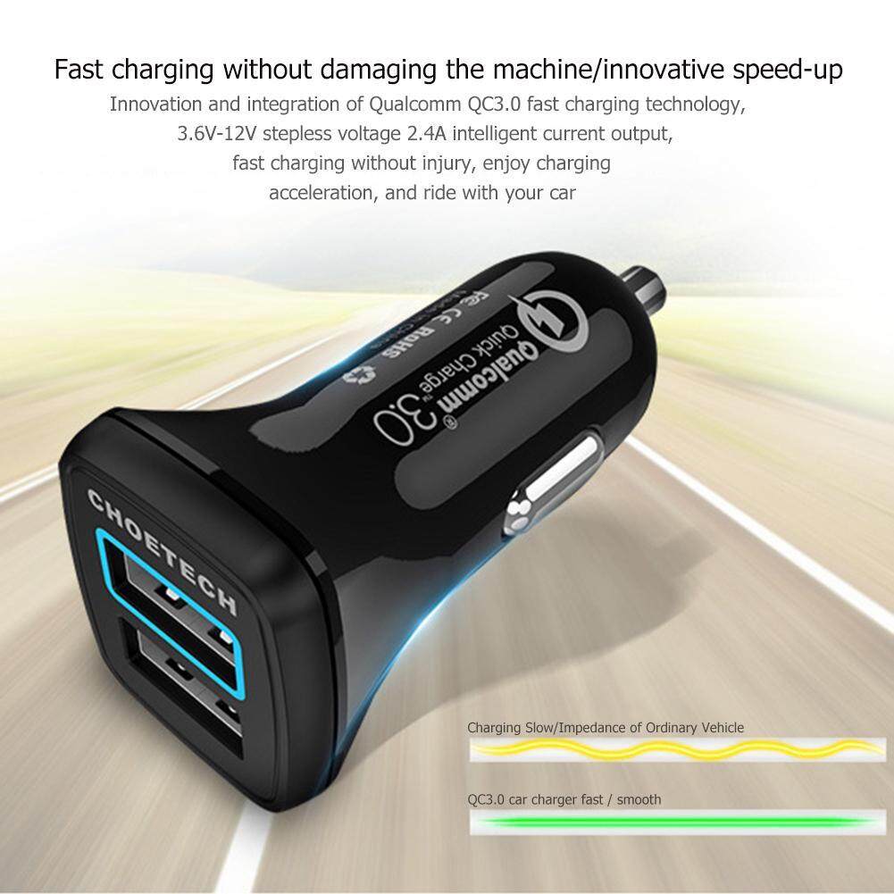 【Techeno】choetech QC3.0 Usb Mobil Pengisi Daya Telepon Perjalanan 30 W Dual USB 5 V 2.4A Adaptor