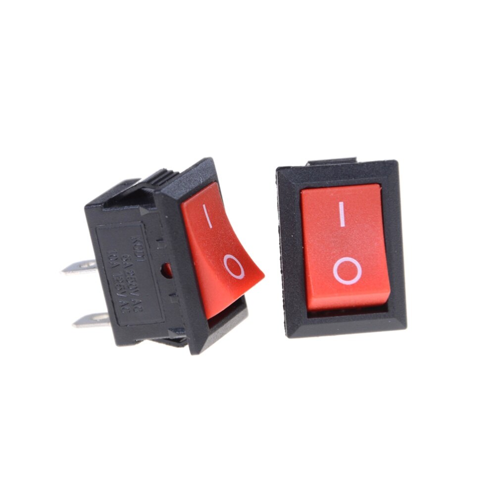 Jointflowers 10pcs red rocker switch 2 pin kcd1-101 250v 6a boatlike switch 15*21mm