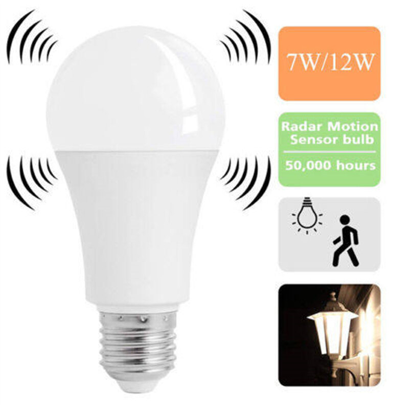 Bóng Đèn LED 7W 12W Cảm Biến Radar E27 Đèn Cảm Biến Chuyển Động Xung Quanh