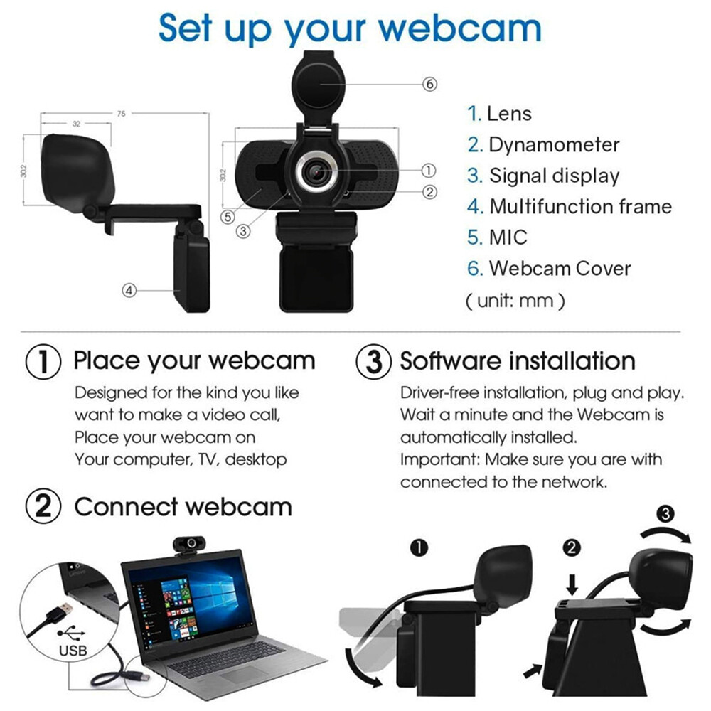 Webcam 1080P Cho Máy Tính Máy Vi Tính Web Camera Có Mic Camera Xoay Để Phát Sóng Trực Tiếp Cuộc Gọi Video Công Việc Hội Nghị