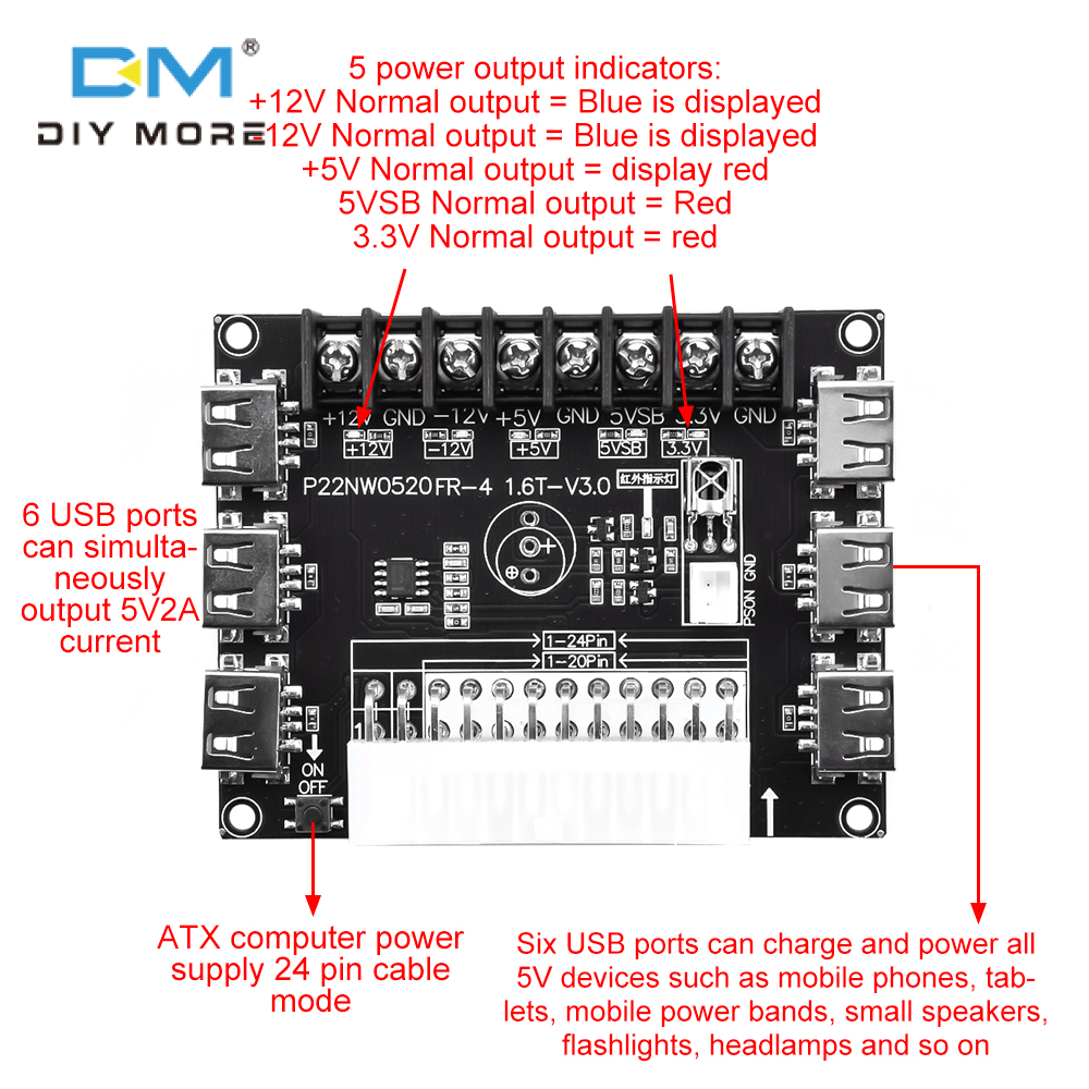 Diymore Đầu Nối Nguồn Điện Bộ Chuyển Đổi Nguồn Điện Nhiều Cổng SATA ATX Bảng Nguồn Đồng Bộ