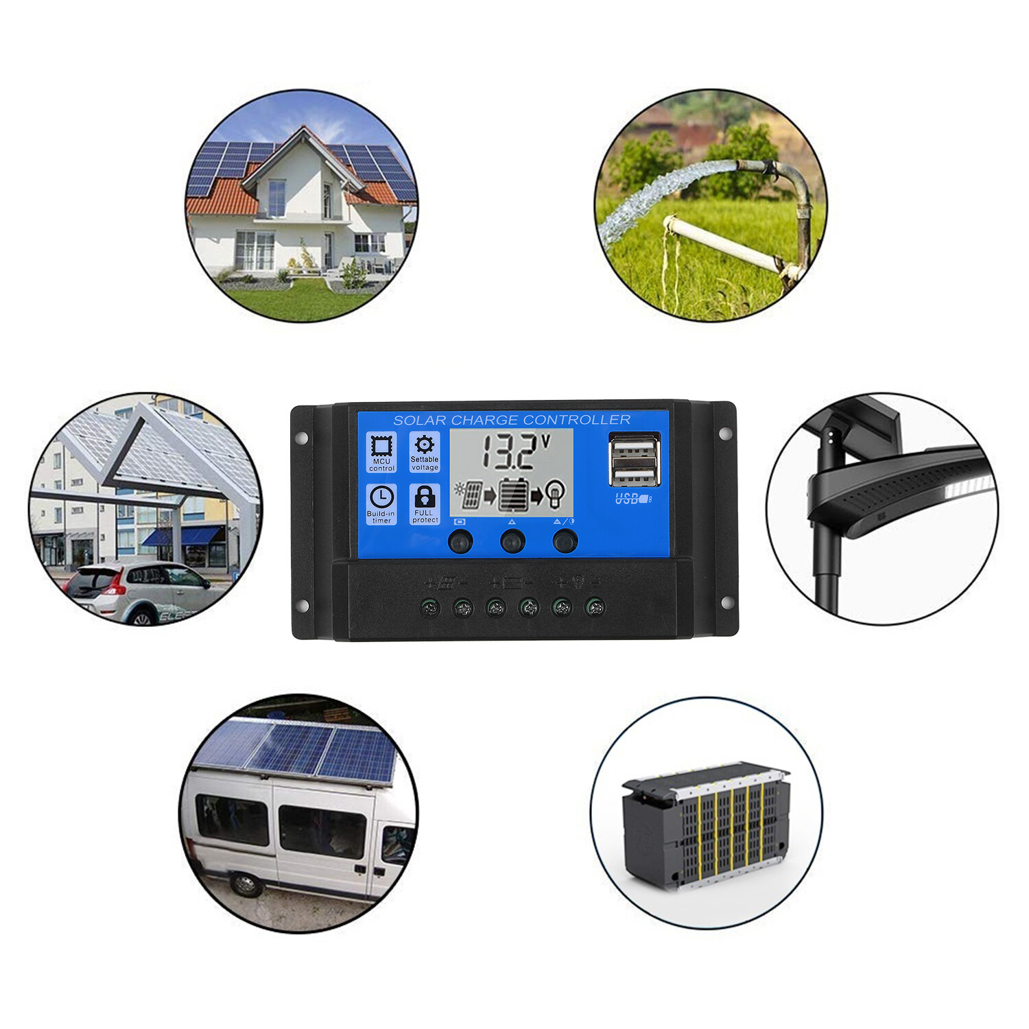 Bộ Tấm Pin Năng Lượng Mặt Trời 18W 12V, Cổng USB Kép NGOÀI LƯỚI, Mô-đun Đơn Tinh Thể Với Bộ Điều Khiển Sạc Năng Lượng Mặt Trời, Bộ Cáp Kết Nối SAE
