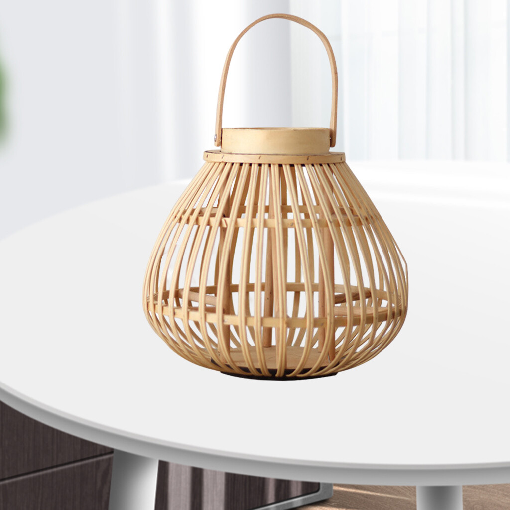 Baoblaze Bamboo Lantern Hand Woven Hanging Candlestick Candle Holder Home Balcony Decoration