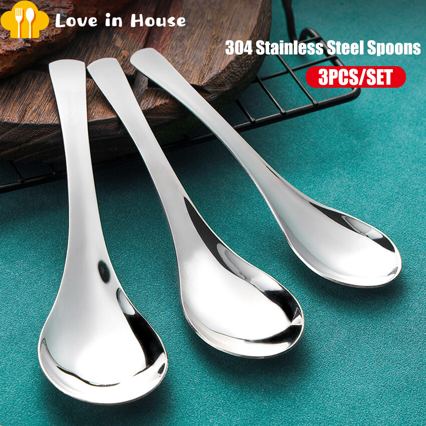 3 Pieces Of 304 Stainless Steel Soup Spoon Stainless Steel Soup Spoon Adult Household Eating Spoon And Drinking Spoon Spoon Round Head Soup Spoon