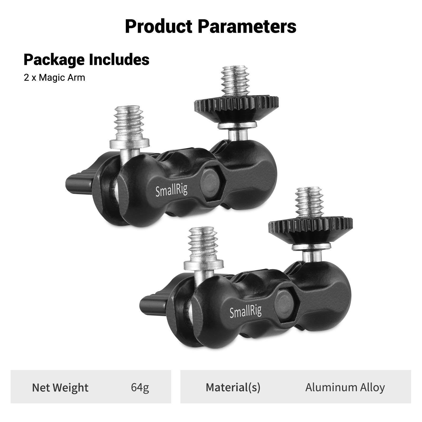SmallRig Universal Magic Arm với đầu bi nhỏ 1/4 vít (Tải trọng tối đa 1KG) cho màn hình máy ảnh thể thao đèn video (2 chiếc) 2158