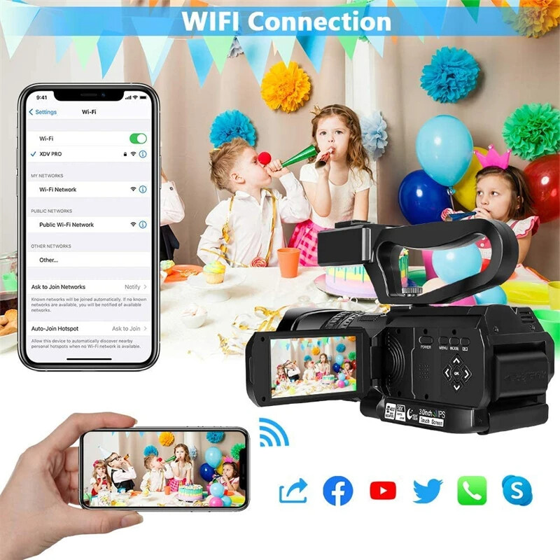 Ekleva Đầy Đủ 4K Máy Quay 64MP phát trực tiếp Chuyên Nghiệp máy quay video kỹ thuật số Streaming tự động lấy nét Nhiếp Ảnh Vlog Ghi 4 "Màn Hình Cảm Ứng