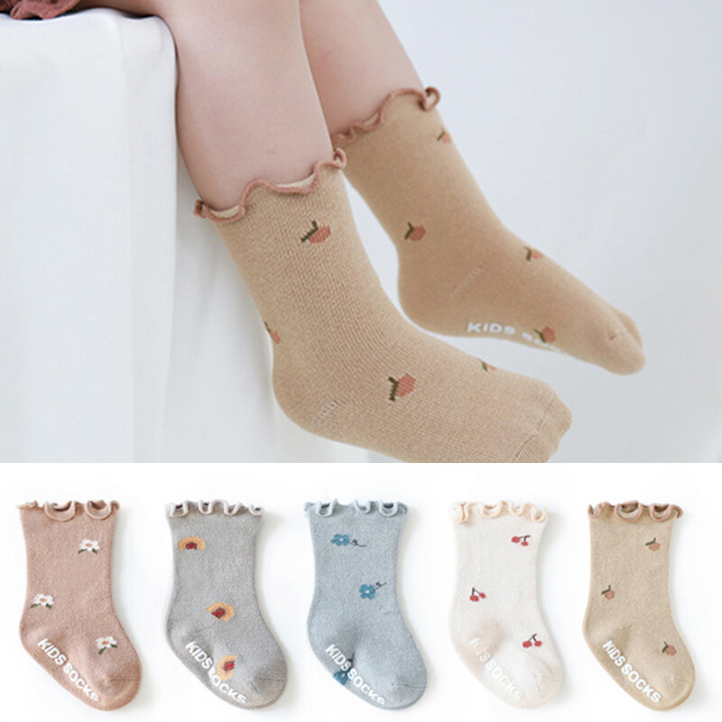 I LOVE DADDY&MUMMY Cotton Non Slip Socks for Girls Spring Autumn Kids Boys Socks Flower Fruit Cute Prined Baby Socks for 0-12M
