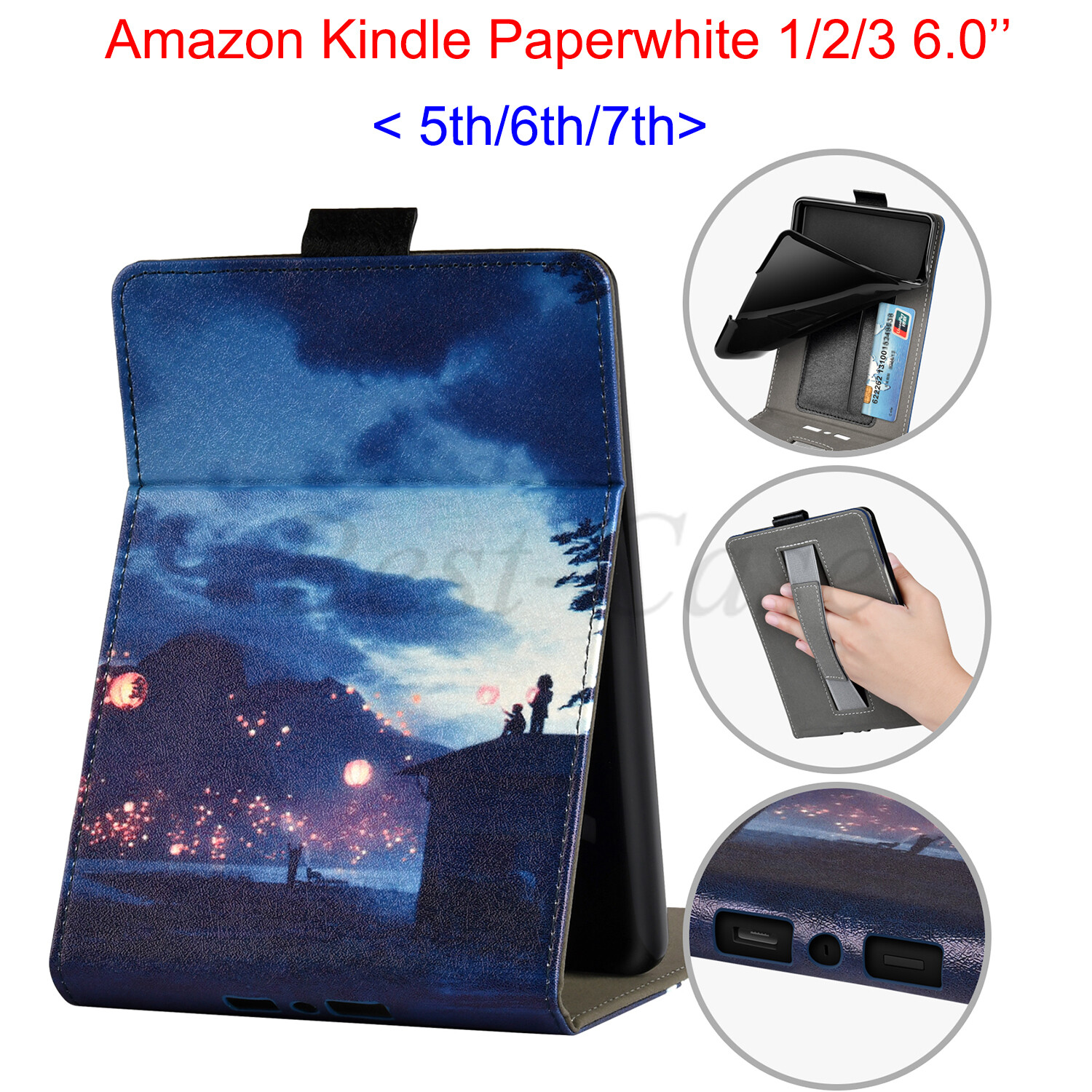 Handheld Ereader Basic E-book Cover For All-New 6.0" Amazon Kindle Paperwhite 1/2/3 5th/6th/7th E-book Flip Cover Kindle Paperwhite 1 2 3 EY21 E-Reader Case with Hand hold