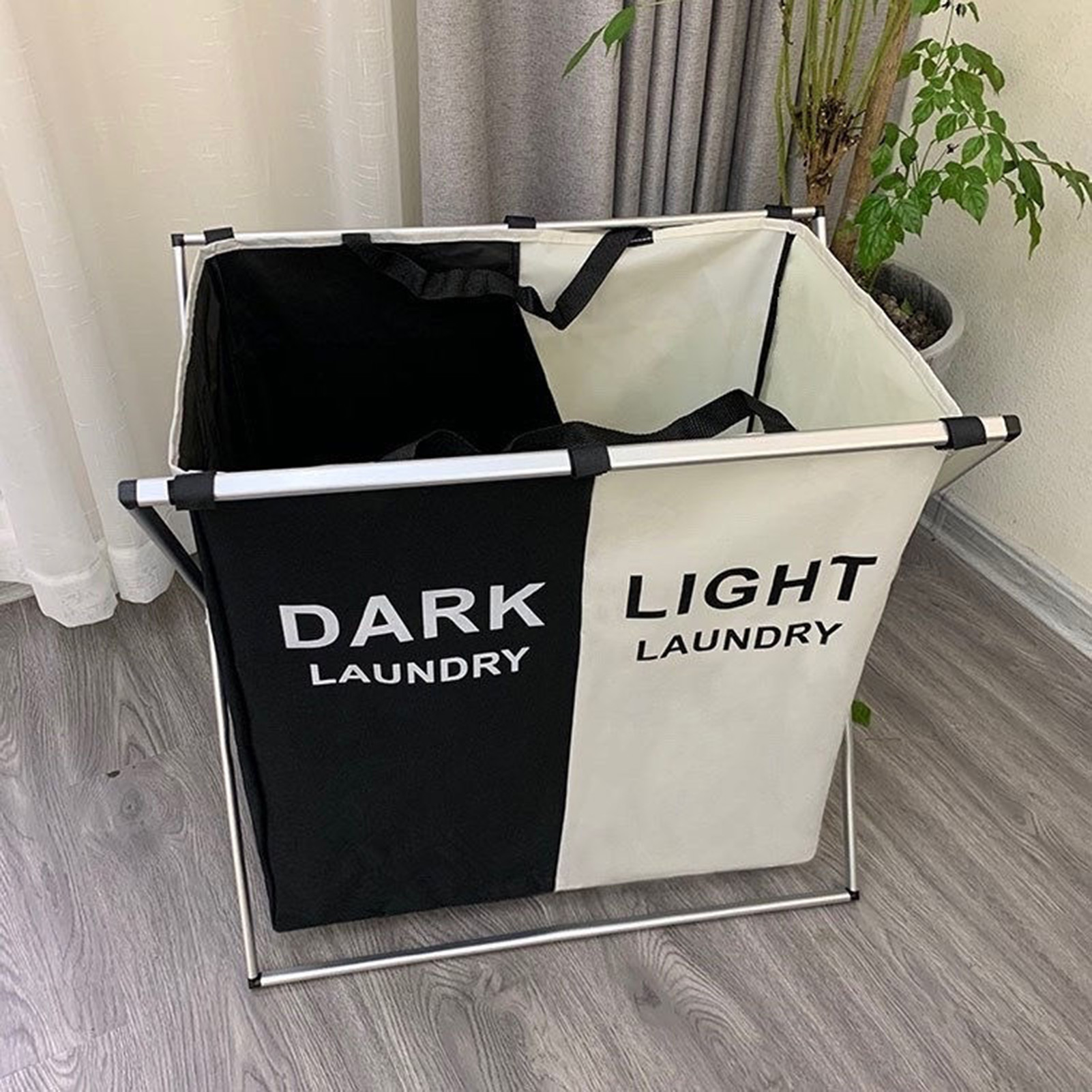 mandari Laundry Hamper X-shaped Frame Design Large Capacity Durable Multi-compartment Clear Print Multi-Functional 2/3 Girds Oxford Cloth Dirty Laundry Basket Household Supplies Laundry Storage Container