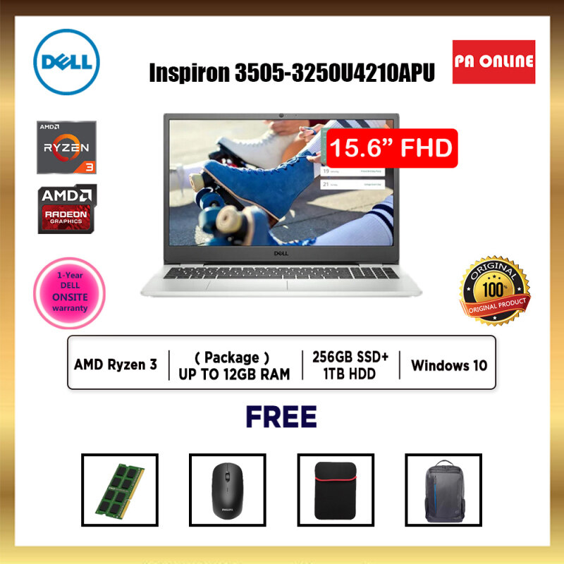 Dell Inspiron 15 3505-3250U4210APU-FHD -AMD Ryzen 3 3250U /4GB-12GB RAM /256GB SSD+1 TB HDD /15.6 HD /Radeon Graphic /Win 10 /1 Year Onsite Warranty Malaysia