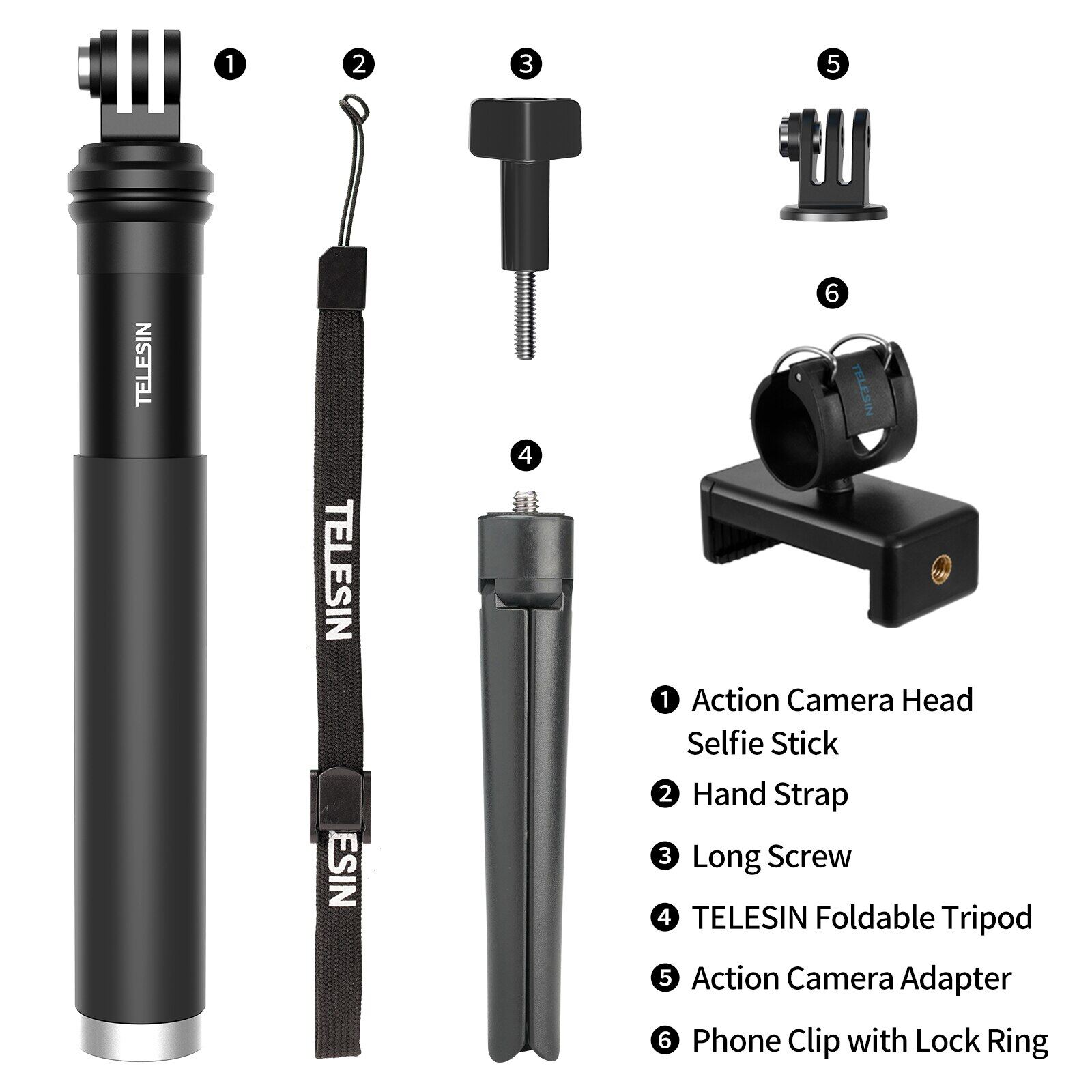 Telesin 90cm selfie stick with aluminum alloy tripod for gopro hero 11 10 9 8 7 5 dji osmo action 3 action camera smart phone