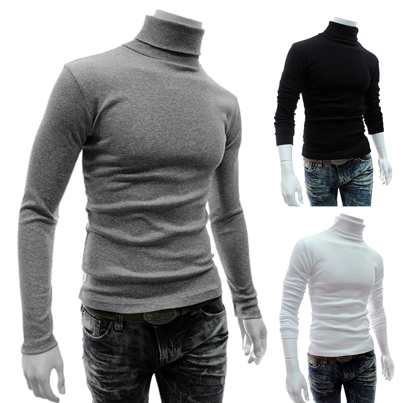 Bullker Long Sleeve Turtleneck Men Pullover Soft Solid Color Stretchy Knitted Shirt for Autumn Winter Pullover Top Warm