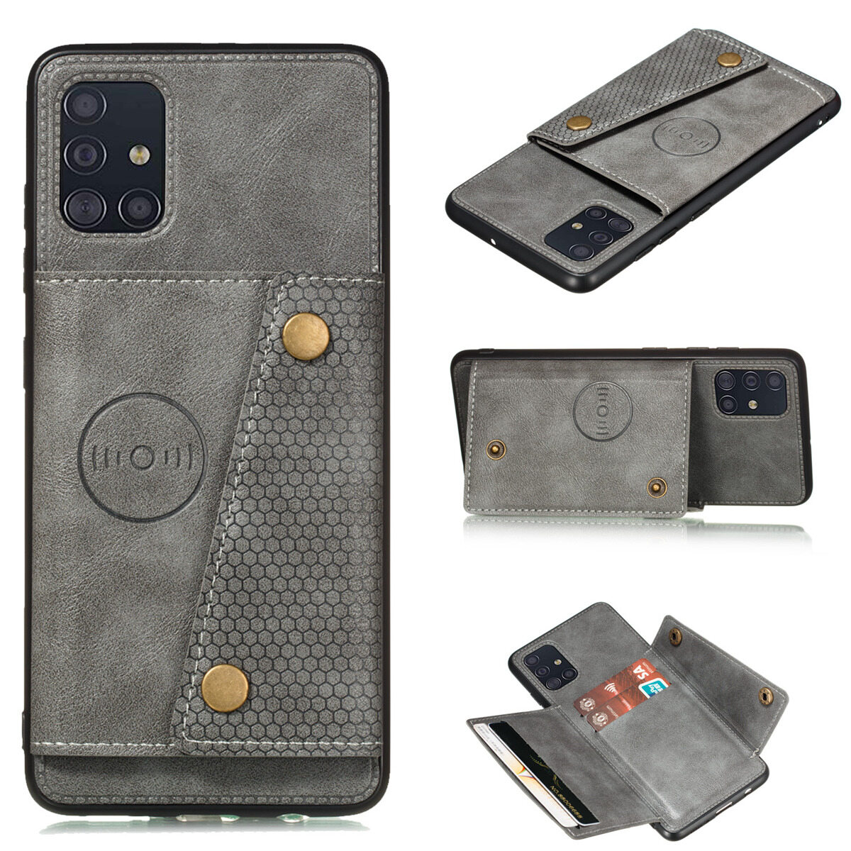 Cho Samsung A31 da trường hợp nhiều Folio lật Bìa Wallet trở lại trường hợp vỏ, có thể làm việc với gắn trên xe hơi, ẩn thẻ tín dụng ID khe giữ, retro nút kim loại clasp, đứng hỗ trợ